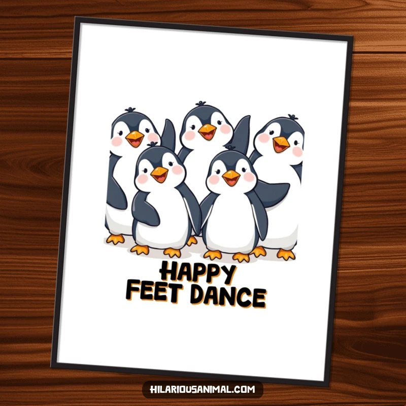Funny Penguin Giggling Digital Art Print: A high-quality image of happy penguins giggling with flippers raised, ready for instant download and decor.