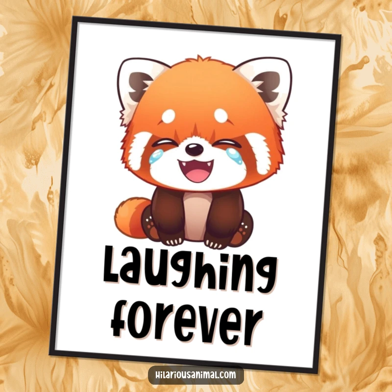 Funny Red Panda Cub Digital Art Print - High-resolution download of a red panda cub wiping tears of laughter, radiating pure comedic joy.