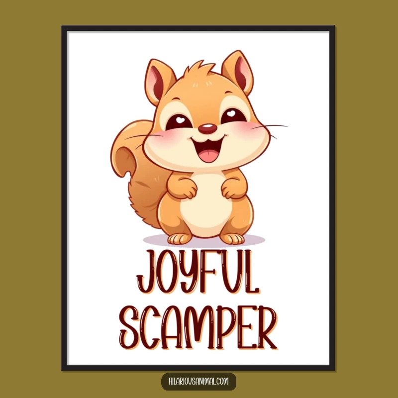 Funny Squirrel Laughing Print: Happy Critter, Bright Eyes, Joyful Wall Art Gift