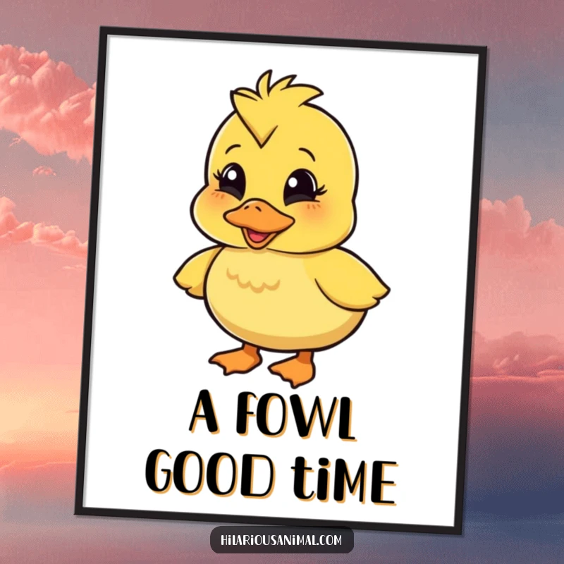 Funny wobbly duckling digital art print, a character quacking with amusement, perfect for instant download and adding a touch of humorous charm to any room.
