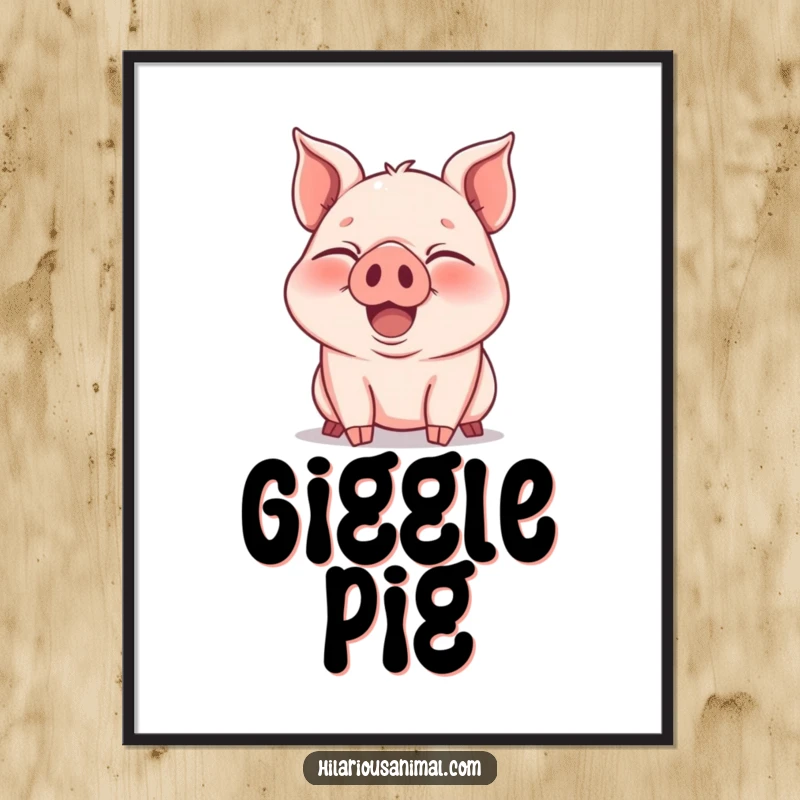 Funny Digital Art: A joyous piglet captured mid-snort, eyes squeezed shut in contagious laughter, for instant decor.