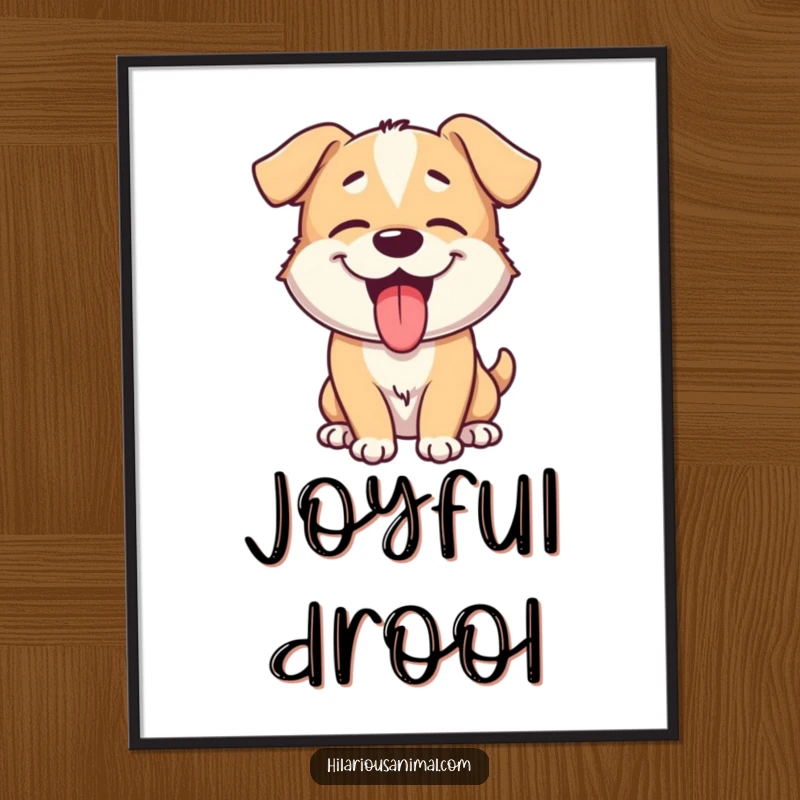 Funny dog digital art print of a giggling puppy with tongue lolling out, panting playfully, ready to bring smiles to any screen or wall.