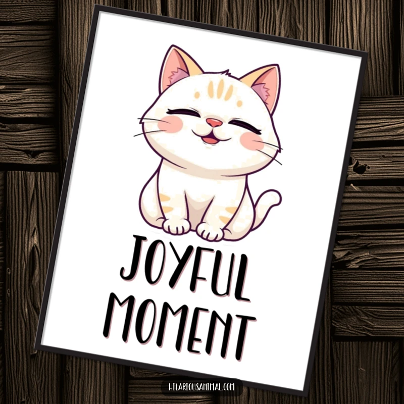 Funny Laughing Cat Digital Art Print of a cat with eyes squeezed shut, head tilted back in uncontrollable laughter.