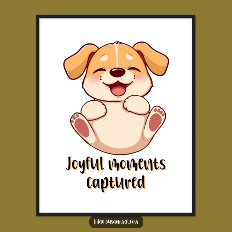 Funny Giggling Dog Digital Art - Floppy Eared Pup Rolling with Glee, Instant Joy!