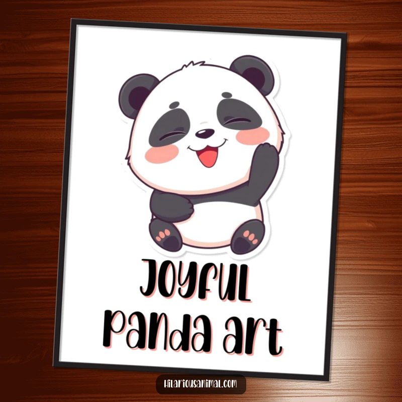 Funny Panda Cub Digital Art Print: A round panda cub with eyes squeezed shut, laughing heartily, bringing instant joy.
