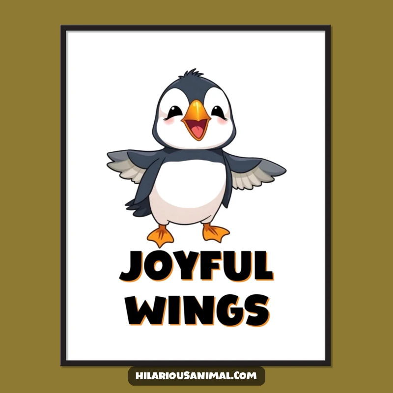 Funny Puffin Laughing Print: Cheerful Bird, Flapping Wings, Joyful Wall Art Gift