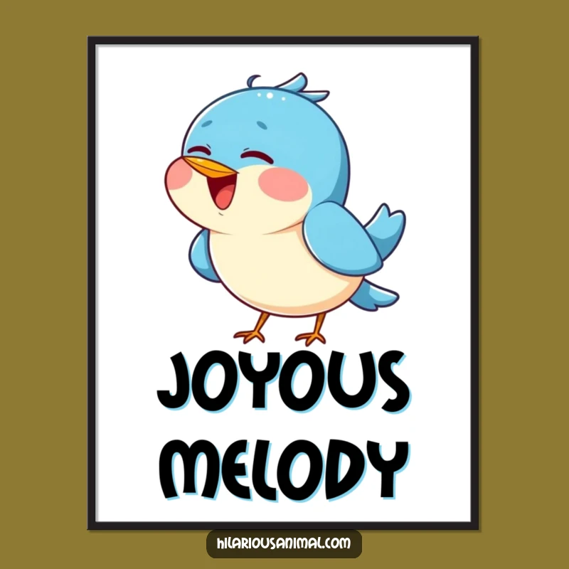 Funny Blue Bird Chirping Digital Art: Joyful Singing Bird Download Gift