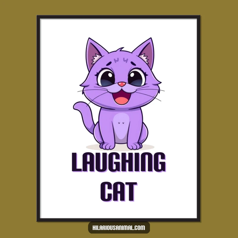 Funny Purple Cat Digital Art - High-Res Wide Eyes Laughing Creature Print!