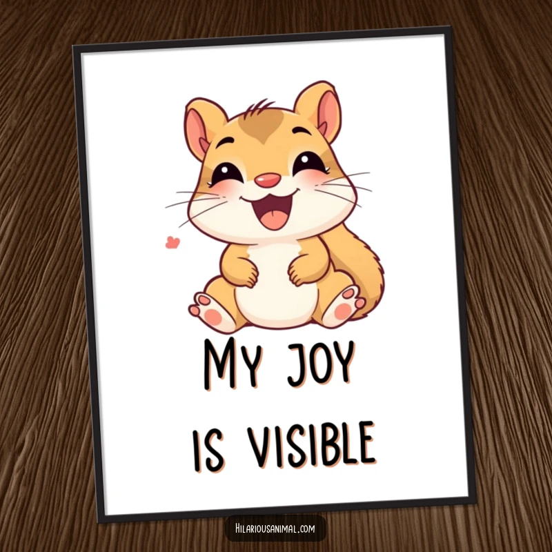 Funny Delighted Squirrel Digital Art Print: A joyful squirrel cub chattering mid-giggle, captured in a vibrant and humorous illustration radiating happiness.