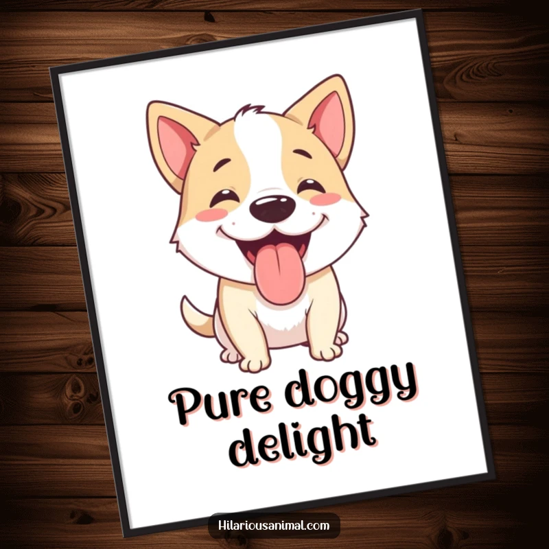 Funny dog digital art print of a happy dog panting, tongue out, mid-chuckle, a joyful and downloadable piece.