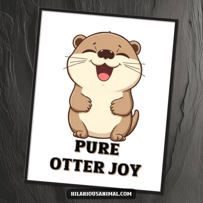 Funny otter digital art print, showcasing a beaming otter laughing heartily, vibrant and joyful.
