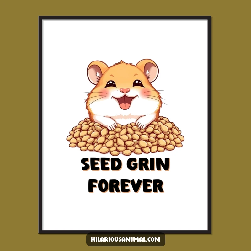 Funny Joyful Hamster Digital Art - Seed Lover, Wide Grin, Instant Cheer!