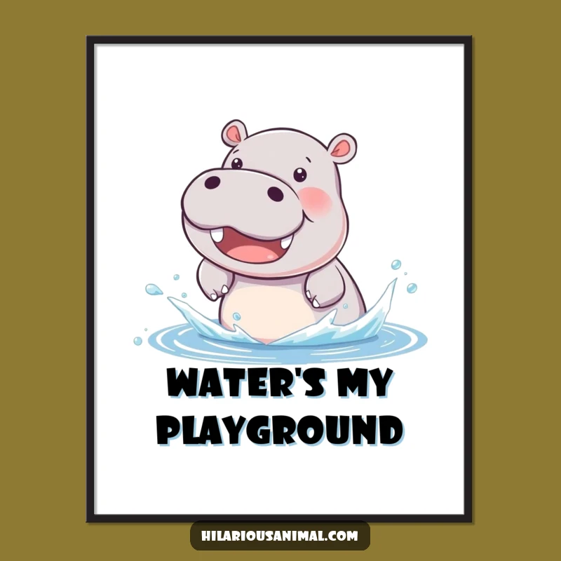Funny Hippo Cub Digital Art: Instant Splashy Delight for Your Walls!