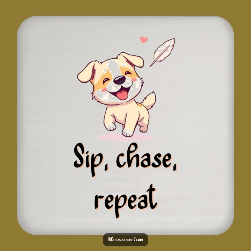 Funny Dog Feather Chase Coaster Set: Protect Surfaces with Canine Fun