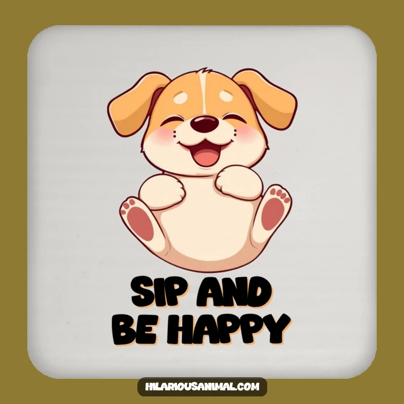 Funny Giggling Dog Coaster - Floppy Eared Pup Rolling with Glee, Protect Surfaces with Humor!