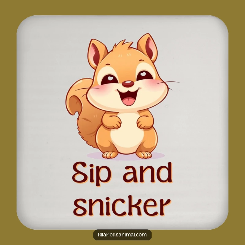 Funny Squirrel Coaster Set: Happy Laughing Critter, Bright Eyes, Table Protection Gift