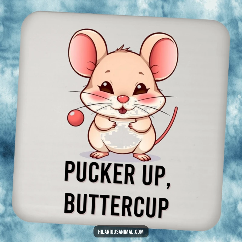 Funny Mouse Raspberry Coaster - A humorous coaster with a tiny mouse blowing a raspberry and a mischievous grin, protecting surfaces.