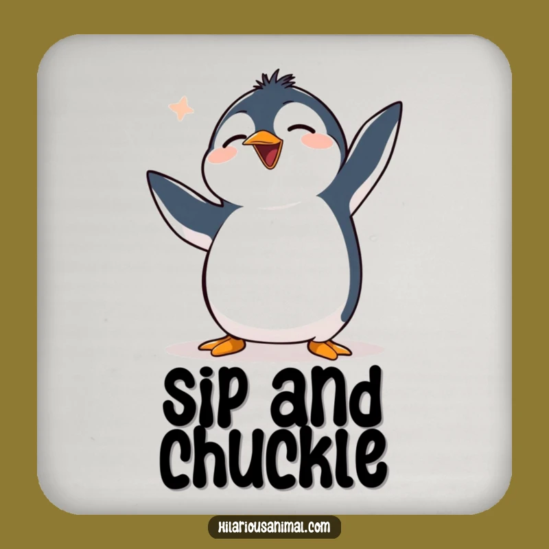 Funny Clumsy Penguin Drink Coasters: Protect Surfaces with Hilarious Chuckling Arctic Charm
