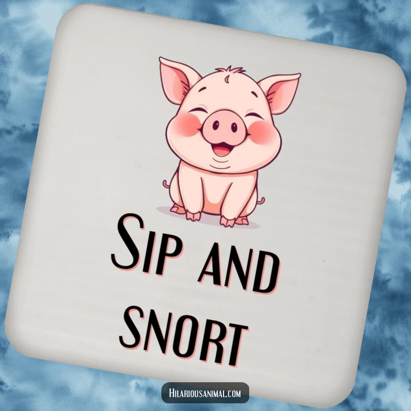 Funny Piglet Coaster depicting a piglet snorting with laughter, protecting surfaces with a dose of humor.