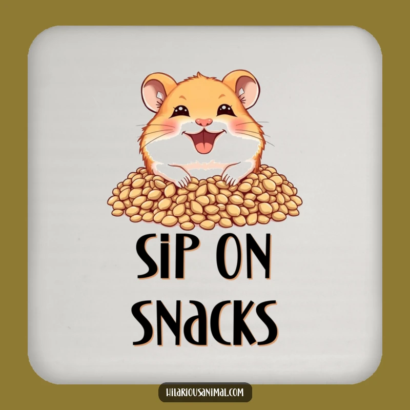 Funny Joyful Hamster Coaster - Seed Lover, Wide Grin, Protect with Humor!
