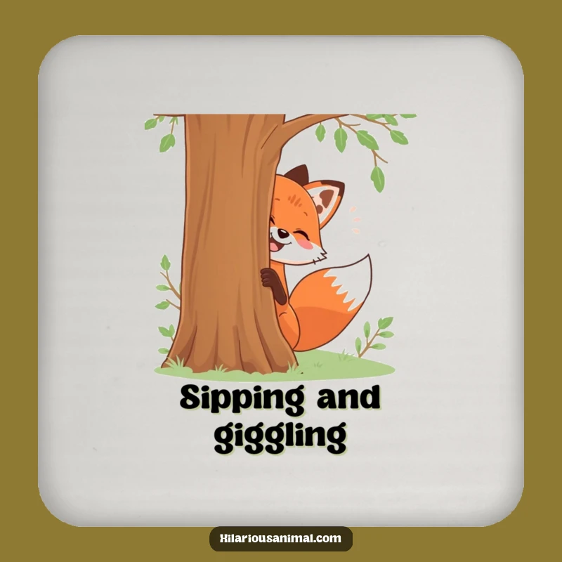 Funny Fox Coaster Set: Protect Surfaces with Giggling Art, Chic Funny Gift