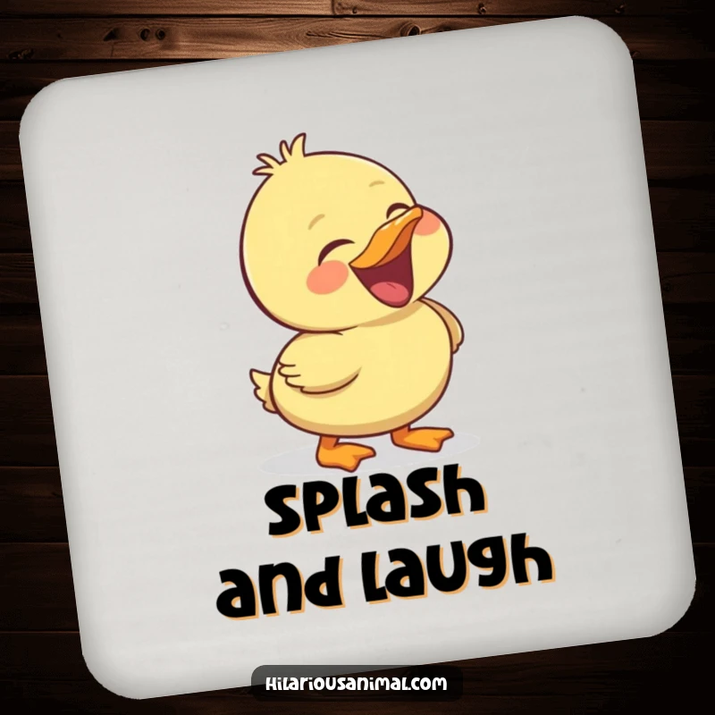Funny duckling drink coaster, featuring a cheerful bird laughing heartily, a small but humorous accessory.