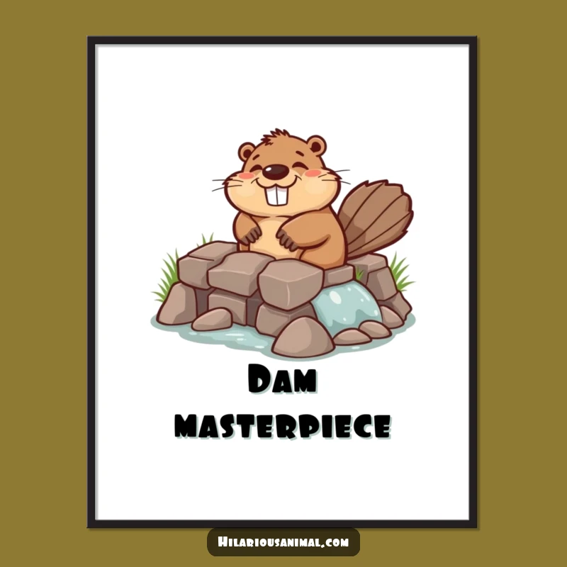 Funny Chuckling Beaver Poster: Busy Builder Art Print, Hilarious Wall Decor Gift