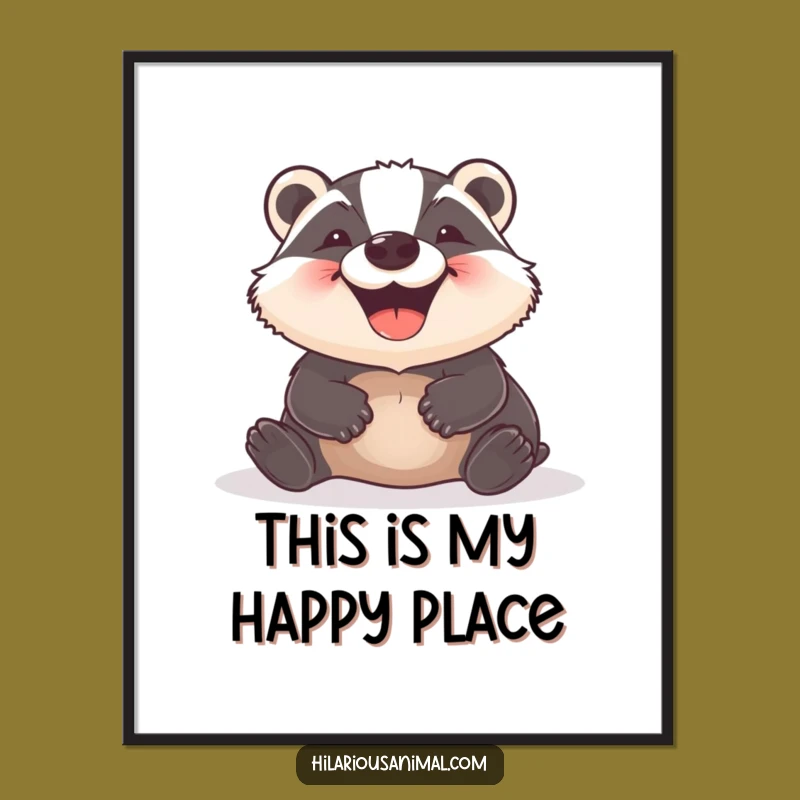 Funny Badger Poster: Delighted Grin Rolling Ground Wall Art Decor