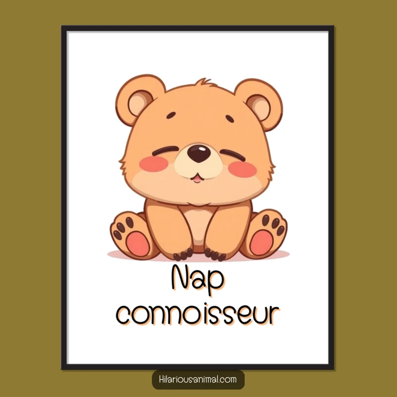 Funny Bear Cub Chuckling Poster: Gentle Art for Peaceful Spaces