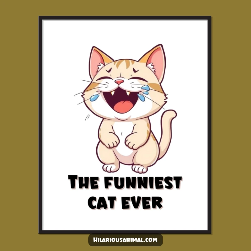 Funny Cat Roaring Laughter Poster - Hilarious Wall Art Gift for Cat Enthusiasts