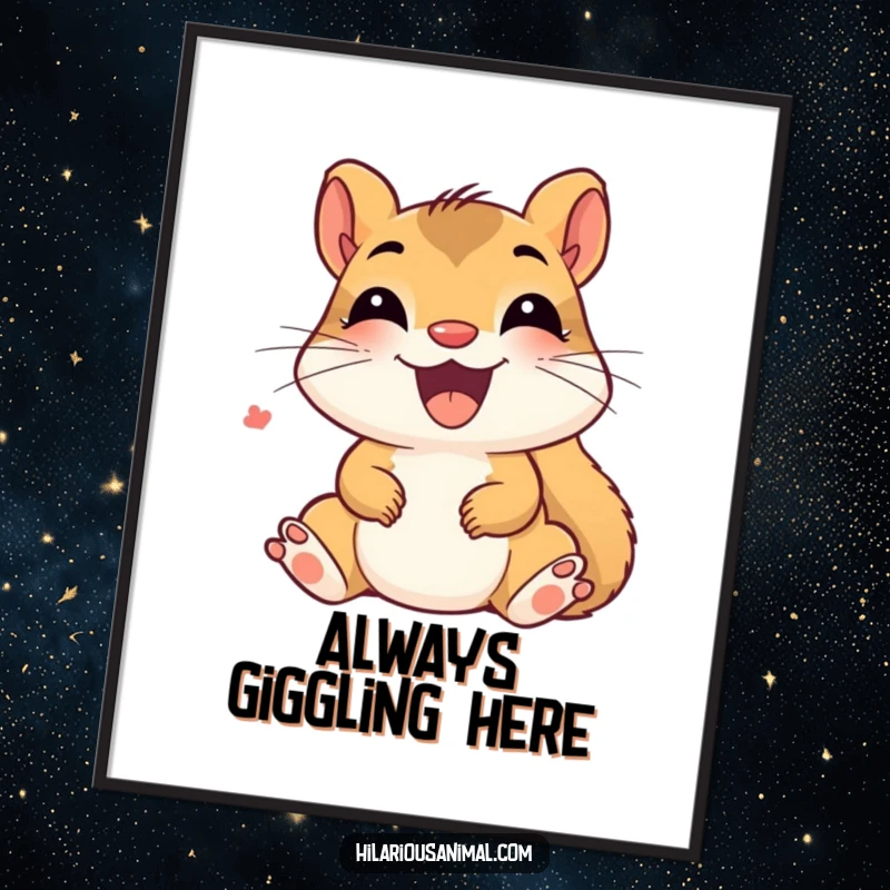 Funny Delighted Squirrel Poster: A delighted squirrel cub mid-chatter, its face beaming with infectious giggles and pure, unadulterated joy.