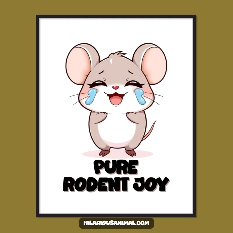 Funny Mouse Laughing Tears Poster, Round Character Art, Hilarious Funny Gift Decor