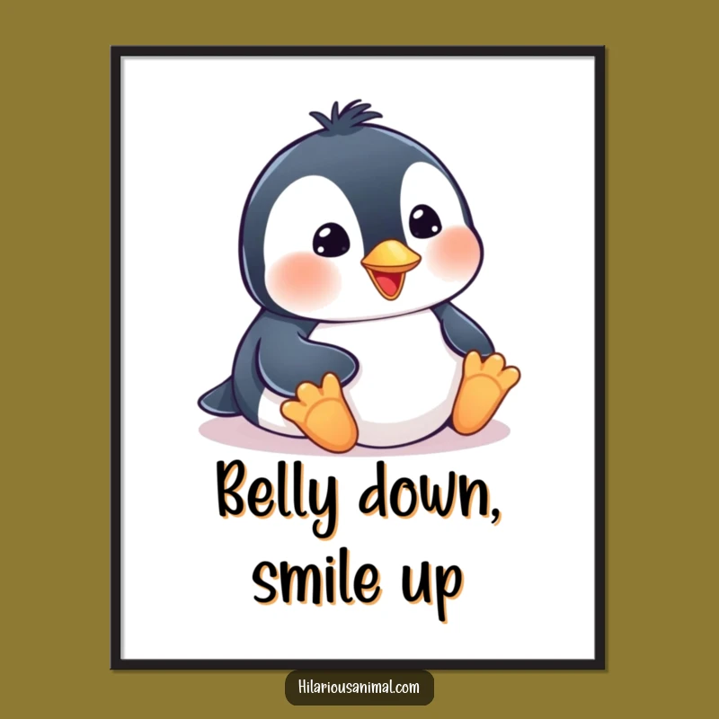 Funny Penguin Cub Poster: Bring Comical Belly Slide Smiles to Your Walls!