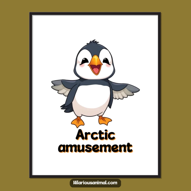 Funny Puffin Laughing Poster: Cheerful Bird, Flapping Wings, Joyful Wall Art, Gift