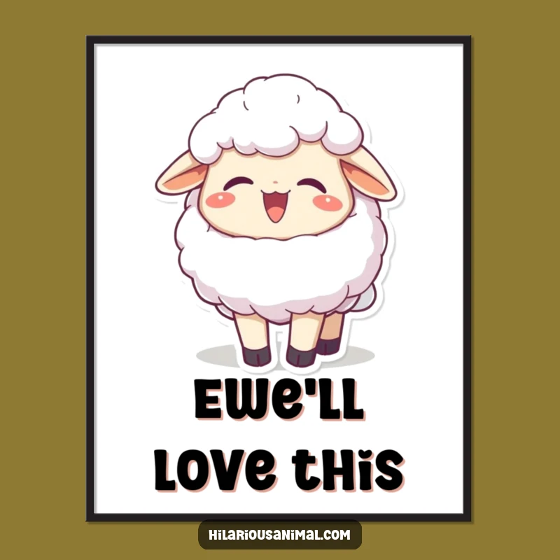 Funny Sheep Chuckling Poster, Fluffy Character Art, Joyful Funny Gift Decor