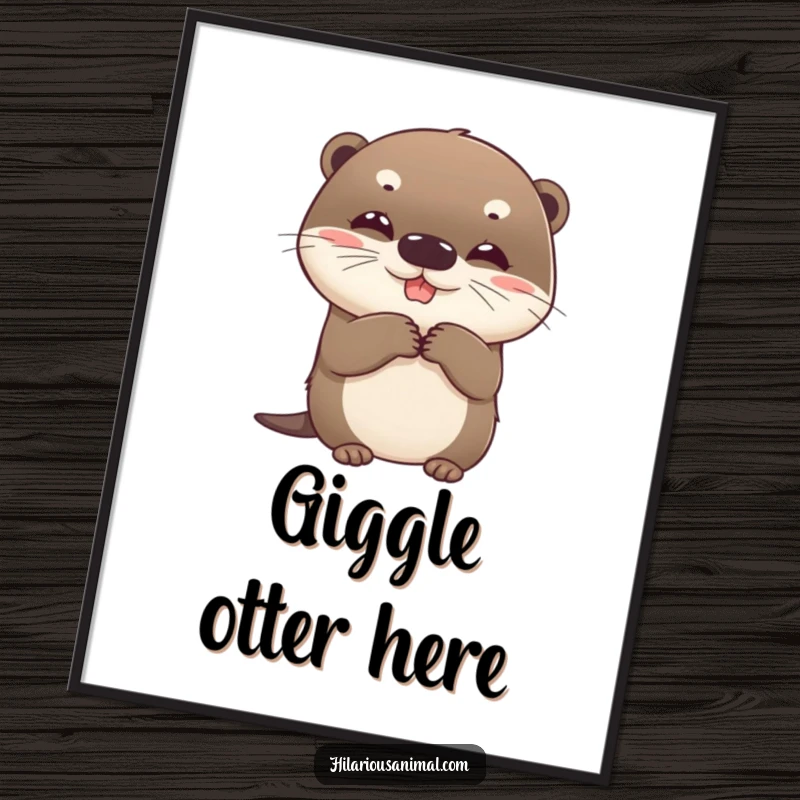 Funny otter poster, wall art of a beaming round cub clutching sides with suppressed giggles, bringing humor.
