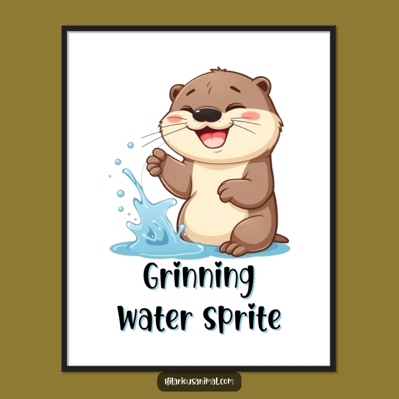 Funny Otter Cub Water Spraying Poster: Bring Hilarious Energy to Your Walls