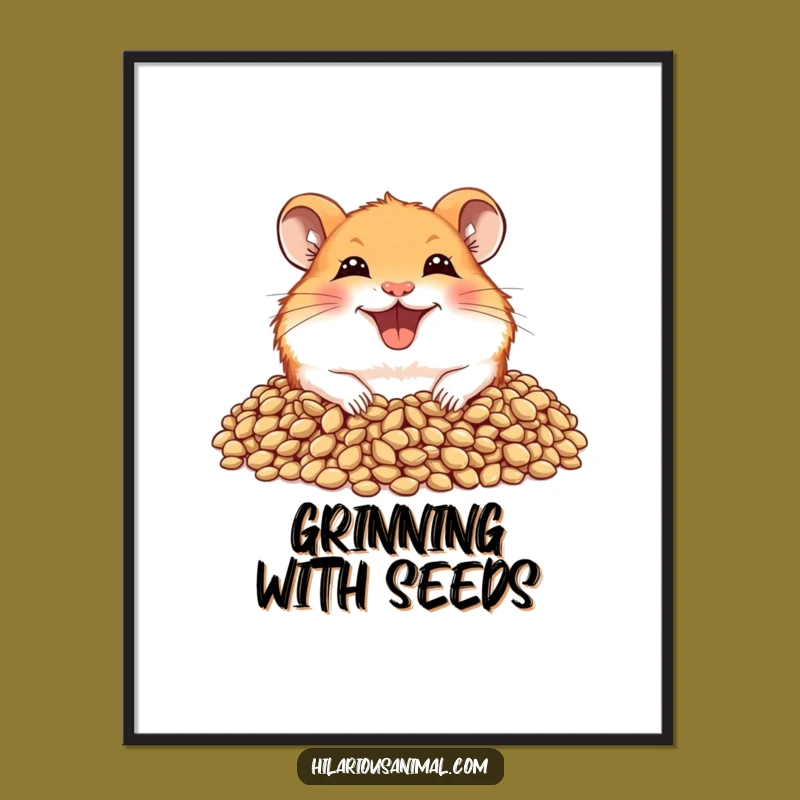 Funny Joyful Hamster Poster - Seed Lover, Wide Grin, Whimsical Wall Art!
