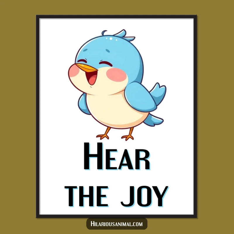 Funny Blue Bird Chirping Poster: Cheerful Bird Wall Art Gift