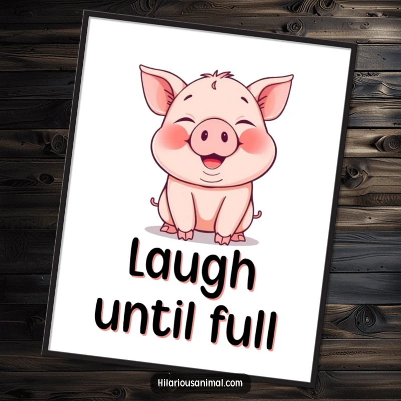 Funny Piglet Poster featuring a hilarious piglet snorting with intense laughter, cheeks puffed out in amusement.