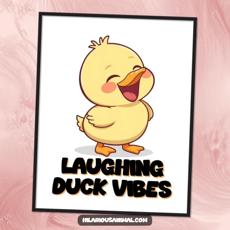 Funny duckling poster, wall art of a cheerful bird laughing heartily, bringing humor and charm to any setting.