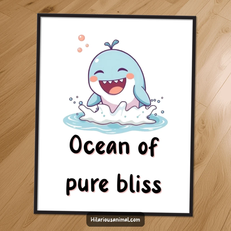 Funny poster print of a smiling whale joyfully breaching the water with a loud, happy laugh.