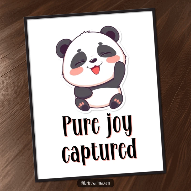 Funny Panda Cub Poster: A round panda cub with eyes squeezed shut, captured in a moment of hearty, contagious laughter.
