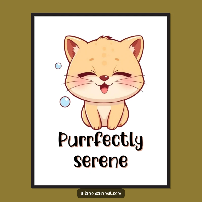 Funny Joy Bubble Poster: Whiskered Animal's Blissful Art, Hilarious Funny Gift for Walls