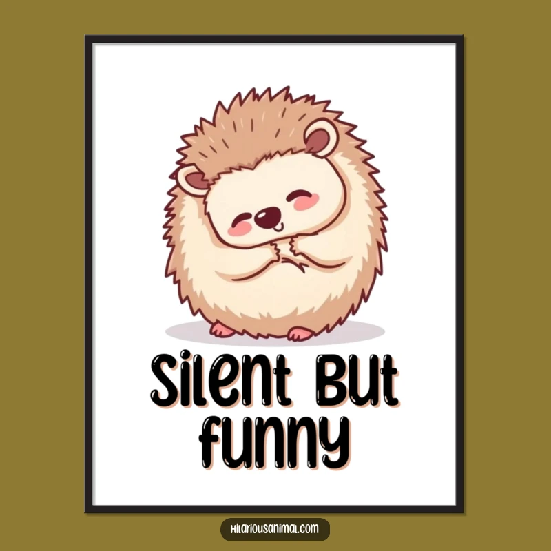 Funny Hedgehog Laughing Poster: Wobbly Ball, Silent Giggles, Cute Wall Art, Gift