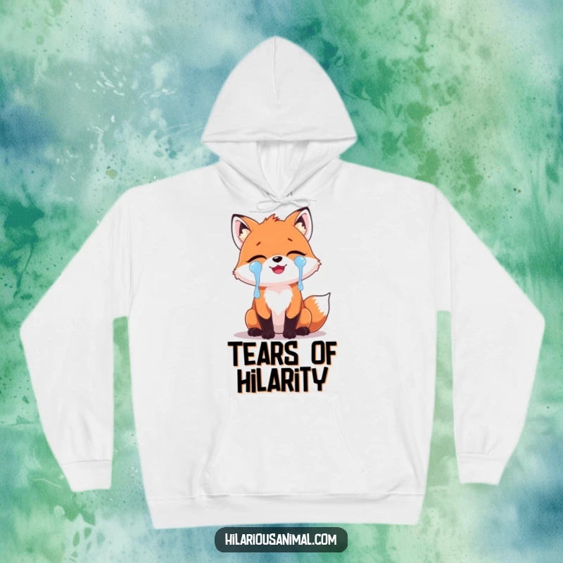 Funny Fox Laughing Tears Hoodie: A comfortable hoodie featuring a cute fox shedding tears of laughter, radiating pure comedic joy and warmth.