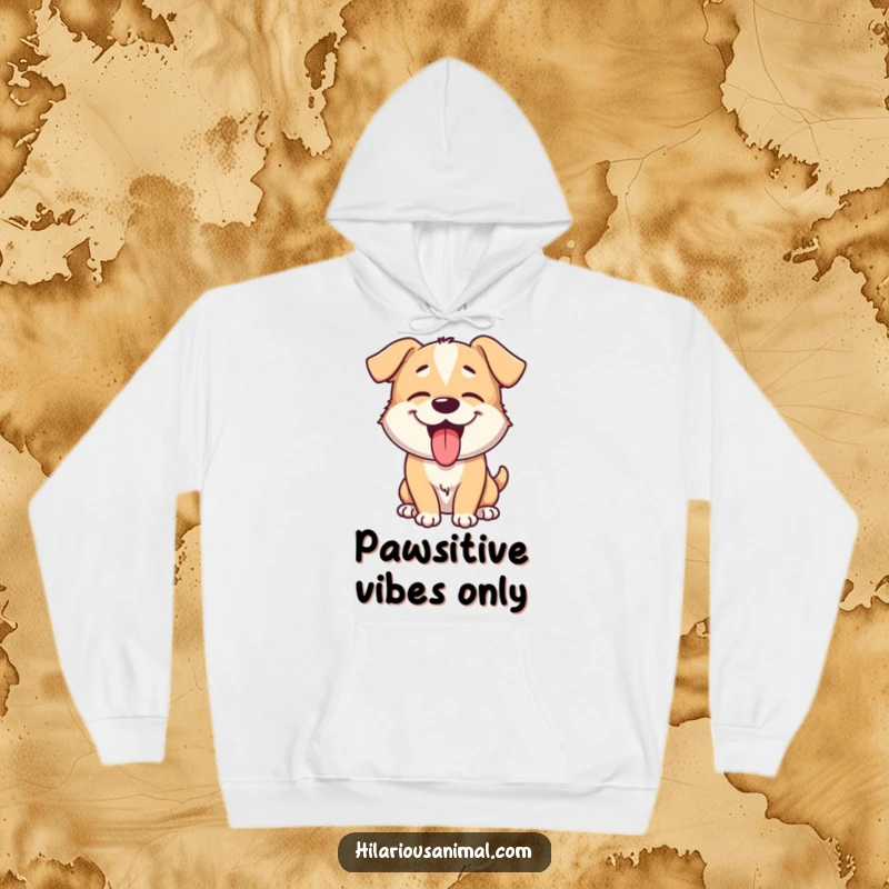 Funny dog hoodie featuring a giggling puppy with its tongue lolling out, panting happily, a symbol of pure, unadulterated fun.
