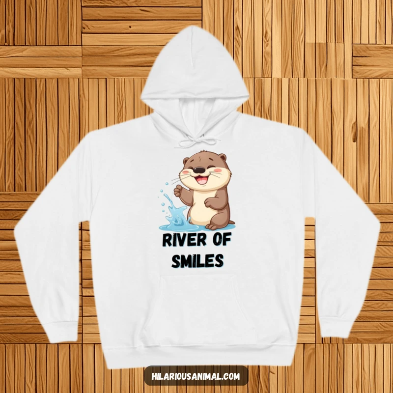 Funny Otter Cub Hoodie: A cheerful otter cub spraying water with a wide grin, perfect for cozy, fun days.