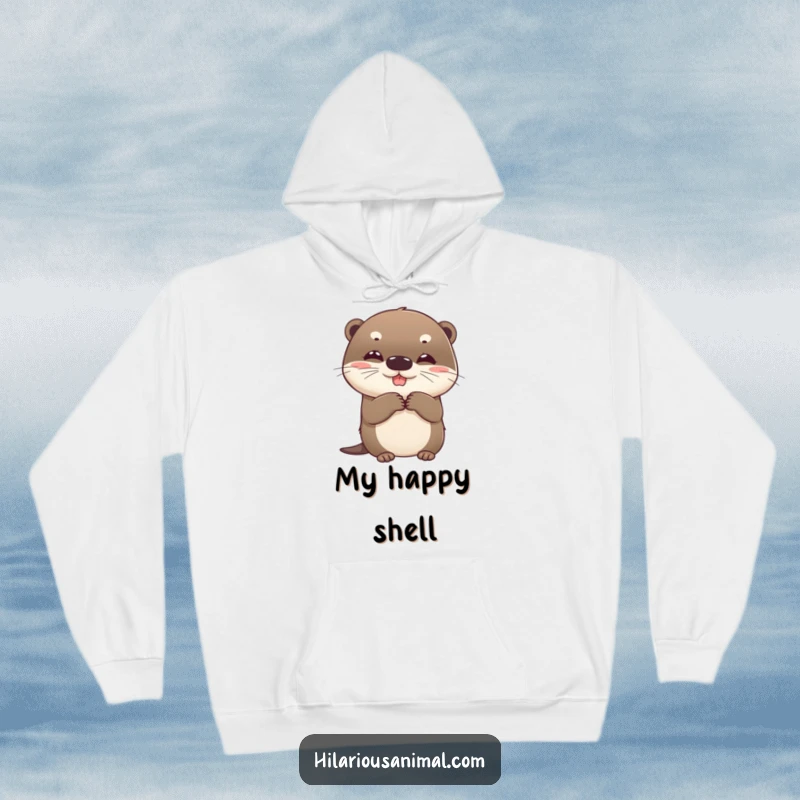 Funny otter hoodie, warm and cozy, with a beaming round cub clutching sides with suppressed giggles, a perfect gift.