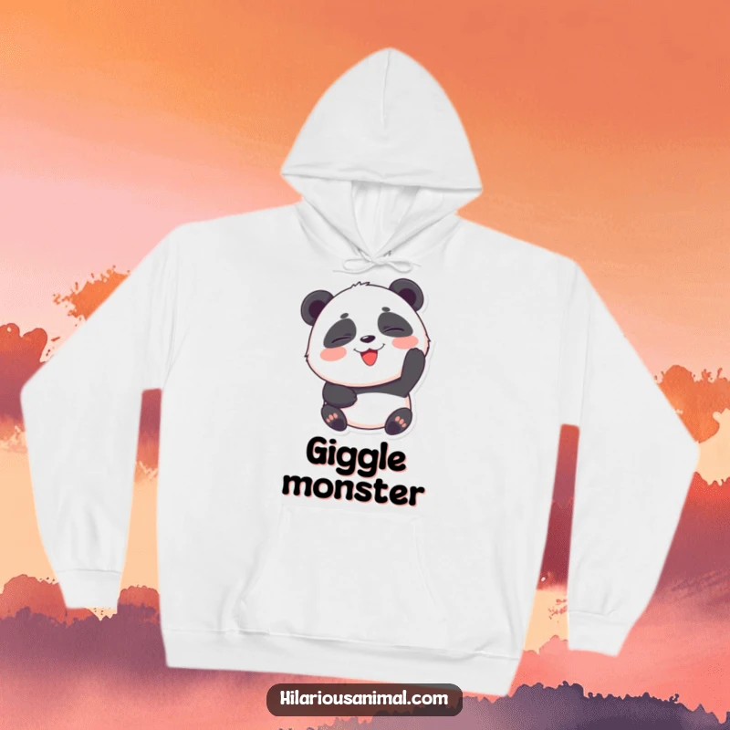 Funny Panda Cub Hoodie: A round panda cub with eyes squeezed shut, laughing heartily, offering ultimate comfort.
